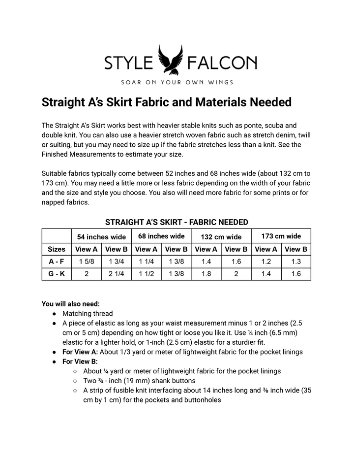 Style Falcon Straight A's Skirt Digital Sewing Pattern