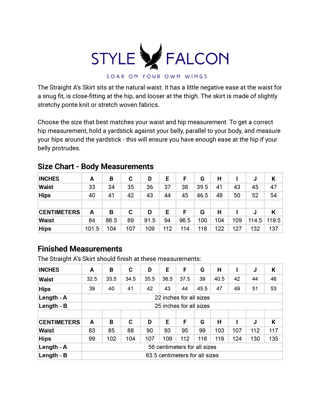 Style Falcon Straight A's Skirt Digital Sewing Pattern