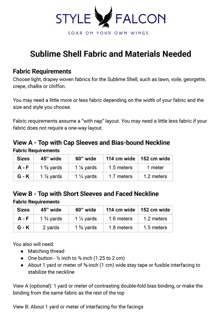 Style Falcon Sublime Shell Digital Sewing Pattern