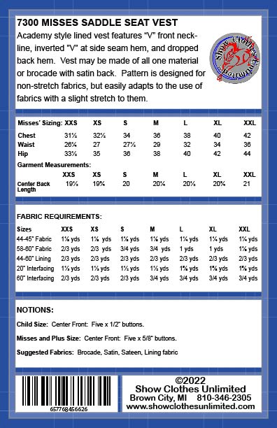Vest - Saddle Seat Academy style - Misses - #7300