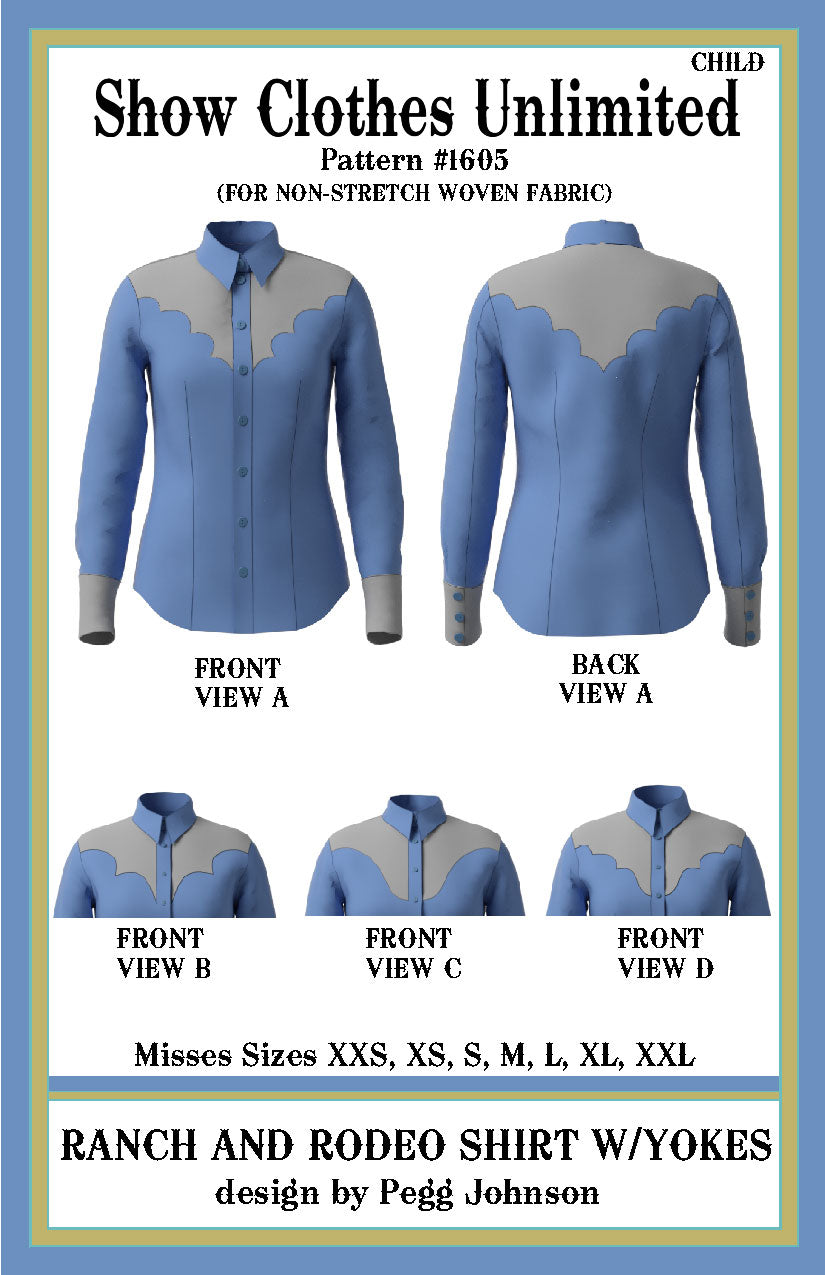 Western Ranch and Rodeo Shirt pattern. Optional Yokes. Child -- #1605
