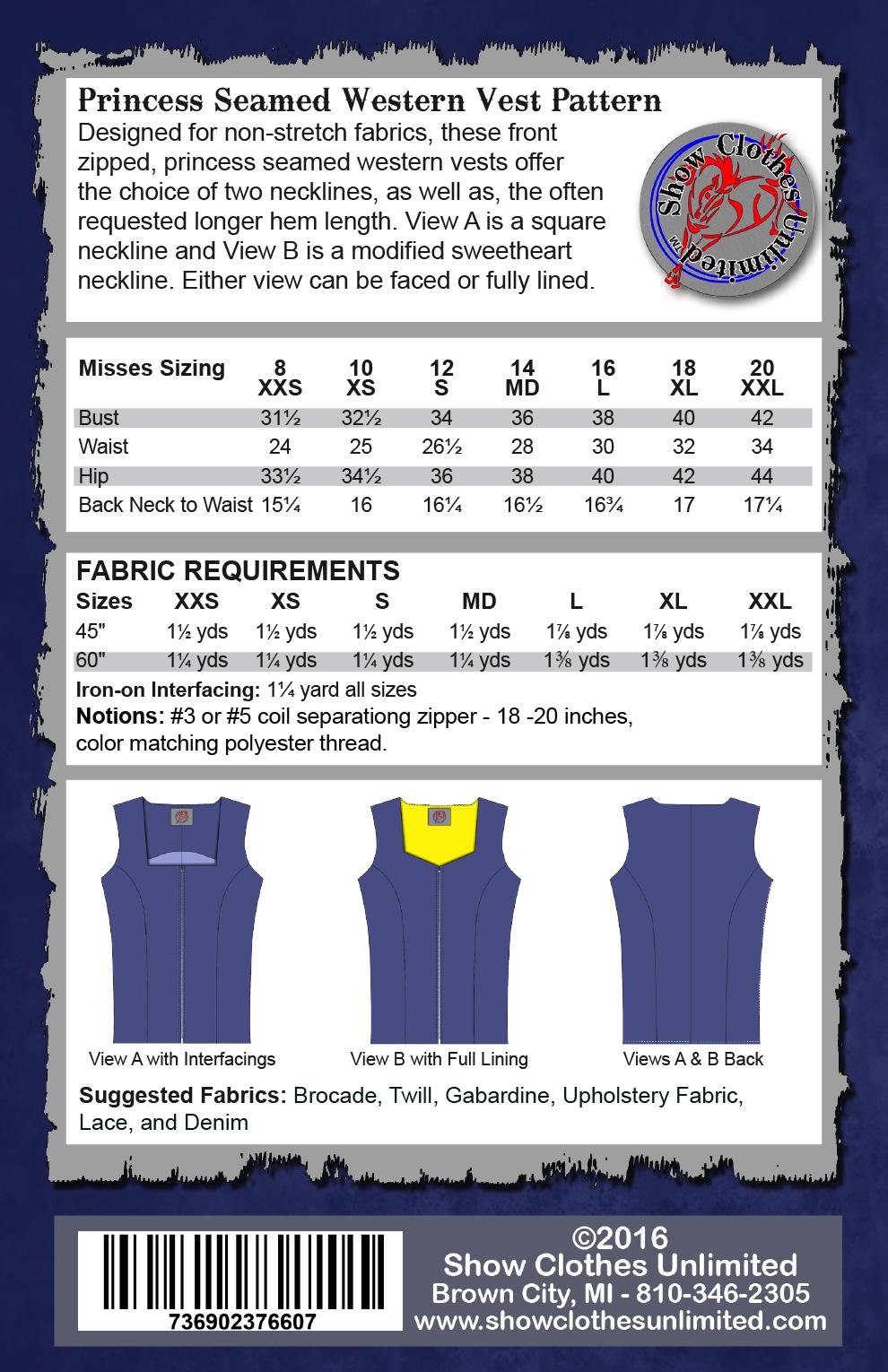 Western Show Vest pattern - Misses - #6000