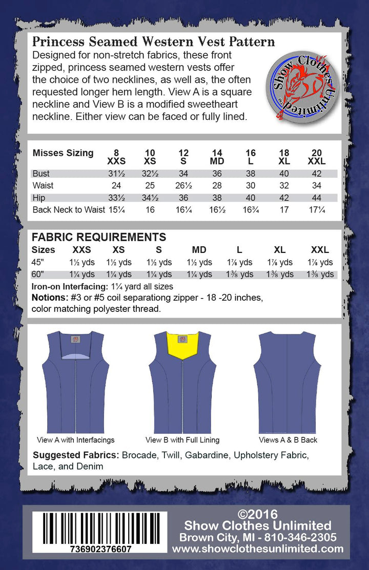 Western Show Vest pattern - Misses - #6000