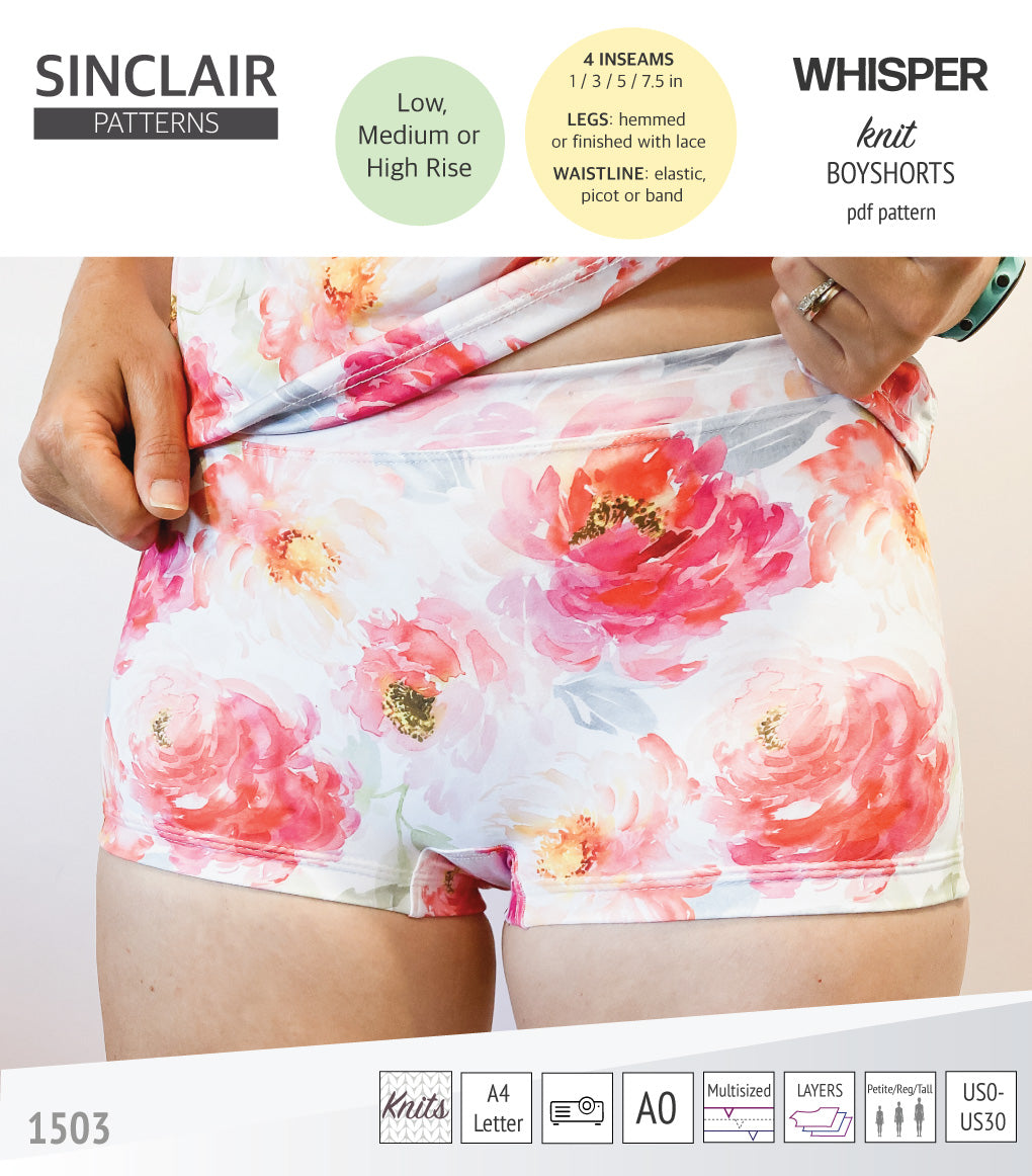Whisper no front seam boyshorts with various inseams (PDF)