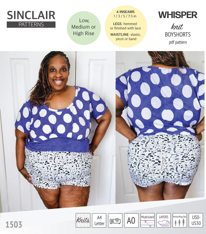 Whisper no front seam boyshorts with various inseams (PDF)