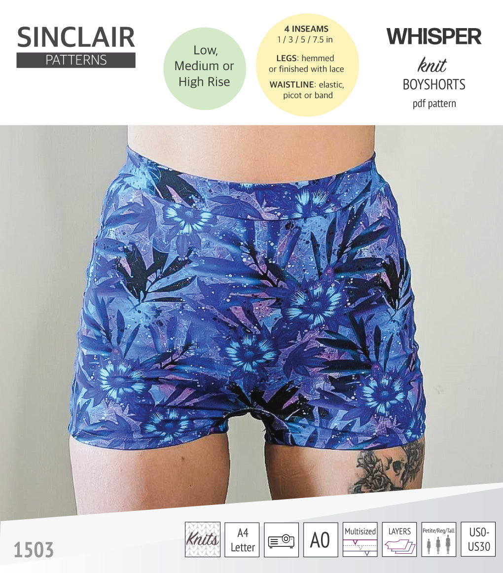 Whisper no front seam boyshorts with various inseams (PDF)