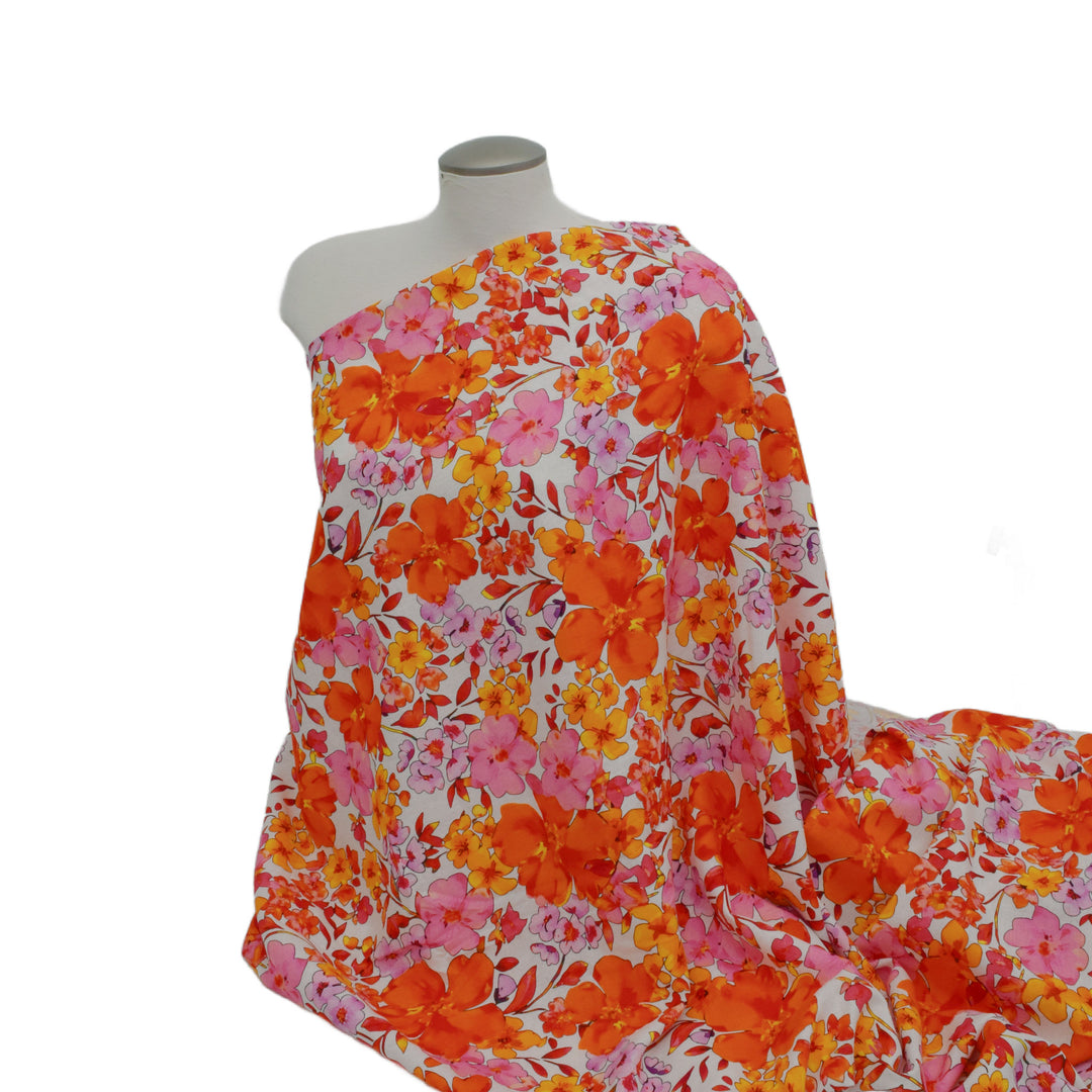 Mannequin wearing a swatch of Petal Pusher linen blend