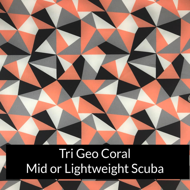 tri geometric coral white black grey midweight scuba legging fabric swatch