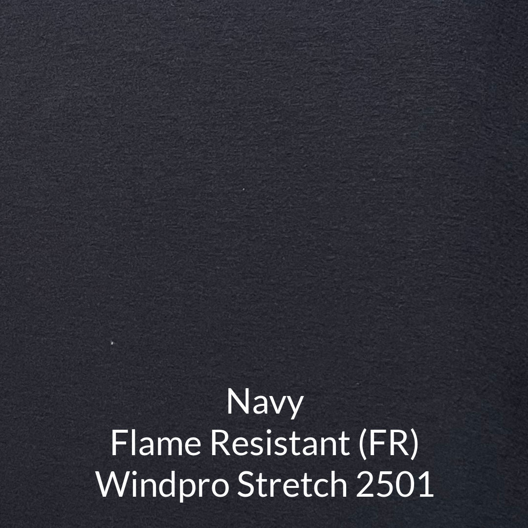 dark navy flame resistant fleece back polartec wind pro stretch fabric