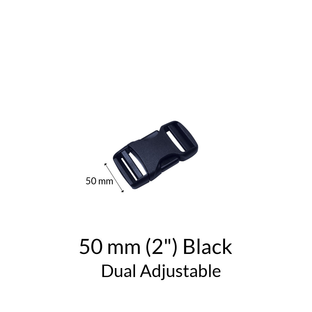50 mm black clip buckle with dual adjustment