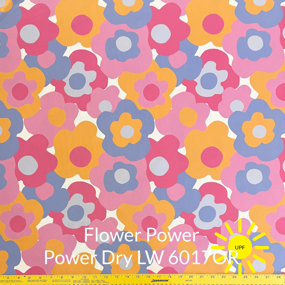 pink orange and blue large flowers on white background polartec power dry lightweight fabric #color_6017or-flower-power