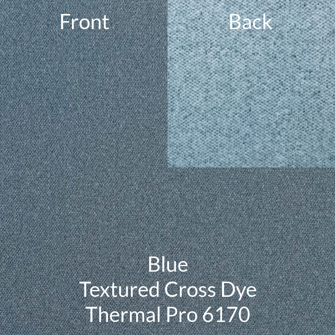 light demin blue shade with a heathered appearance polartec thermal pro fleece fabric