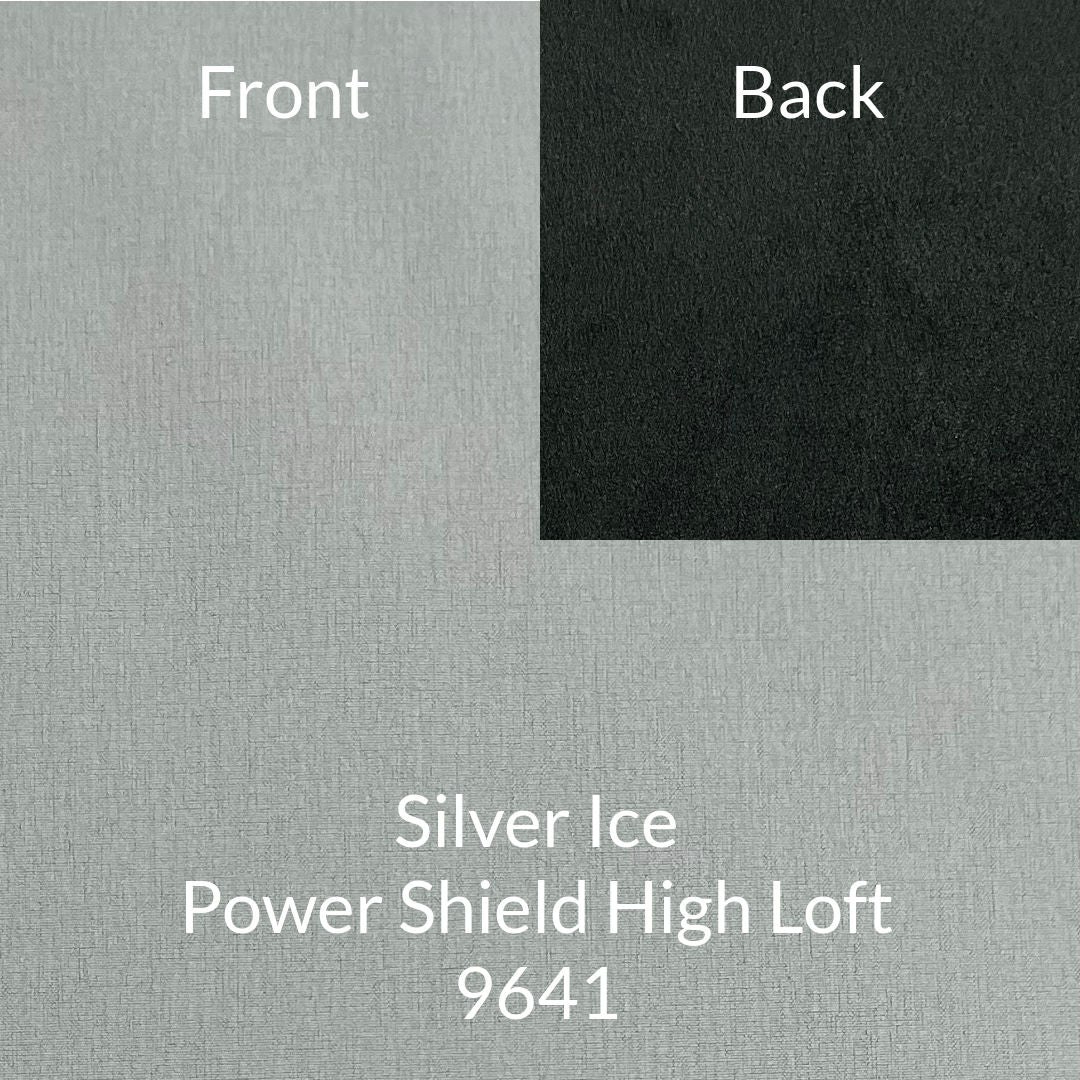 silver ice grey with black back polartec power shield high loft softshell fabric