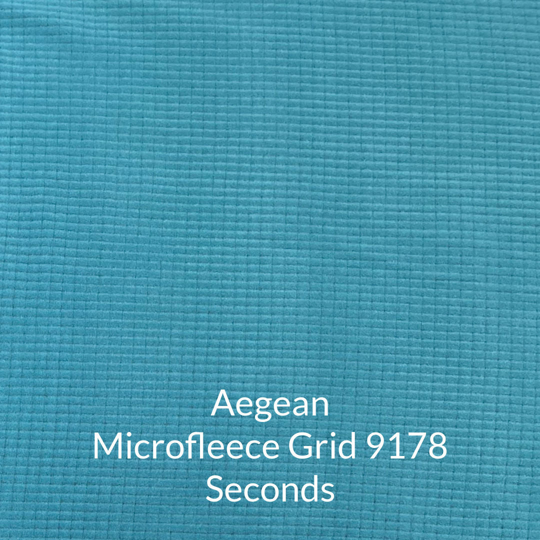 Aegen blue green microfleece fabric seconds with grid construction