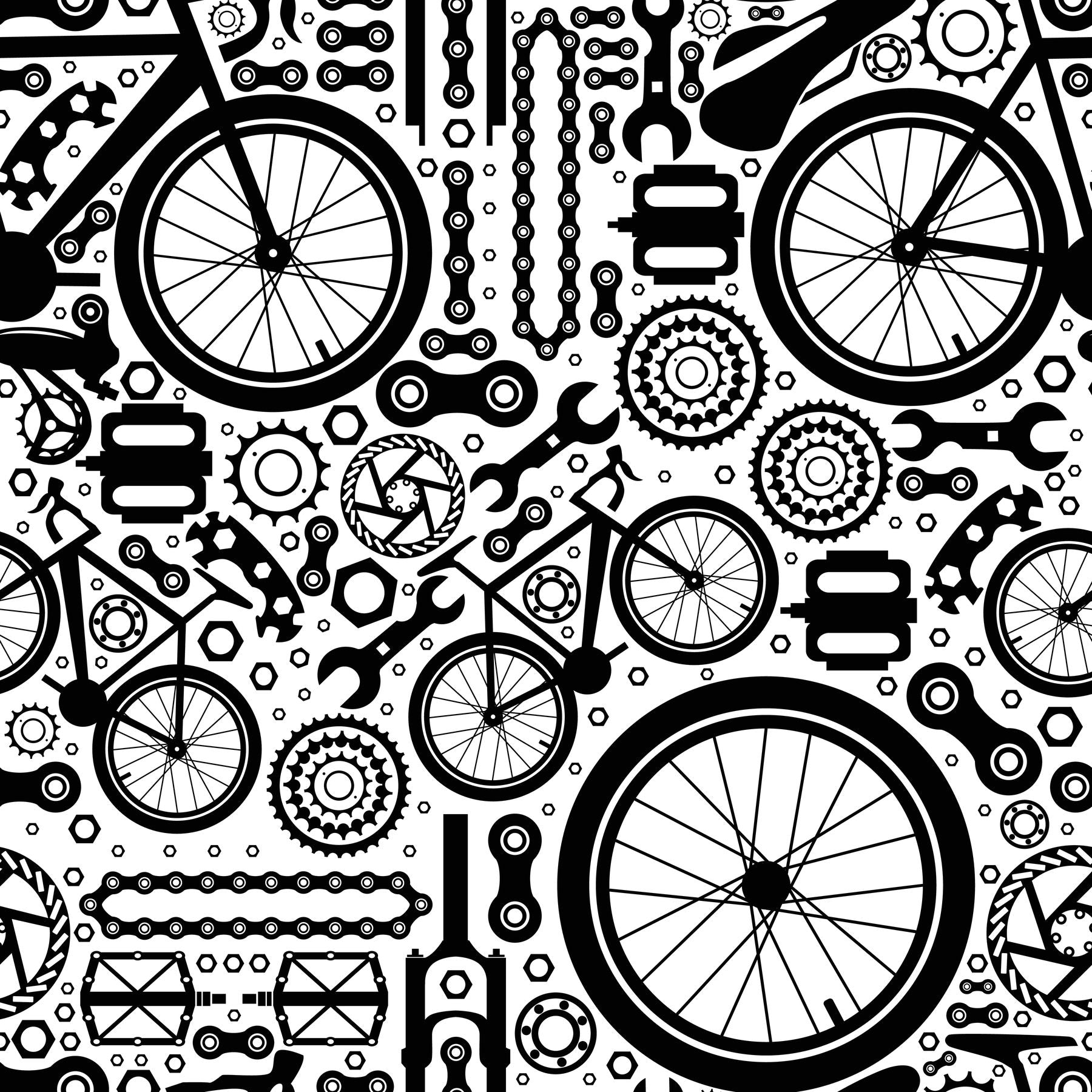 black bike gears on white background polartec power grid mid warmth print fabric