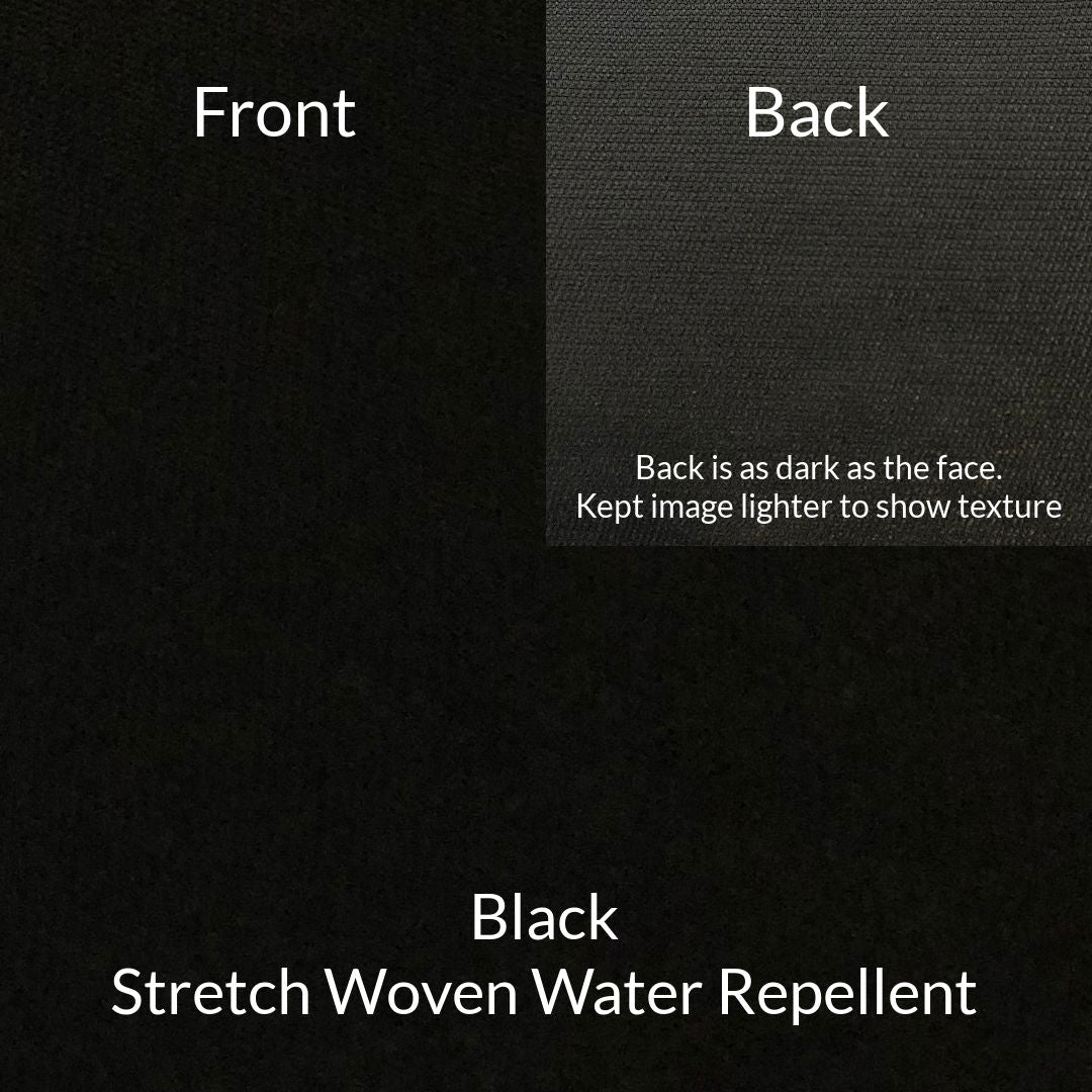Black stretch woven water repellent dwr fabric with textured black back