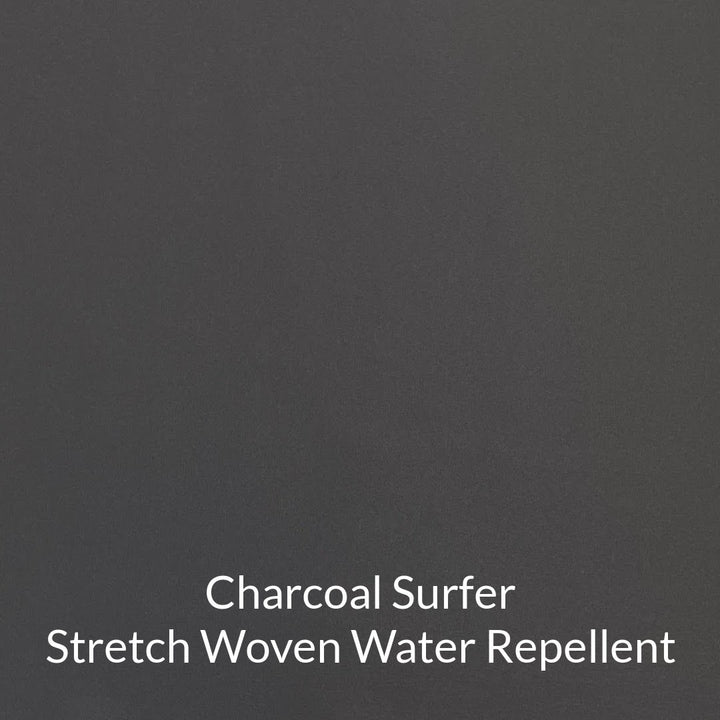 charcoal grey surfer stretch woven water repellent fabric