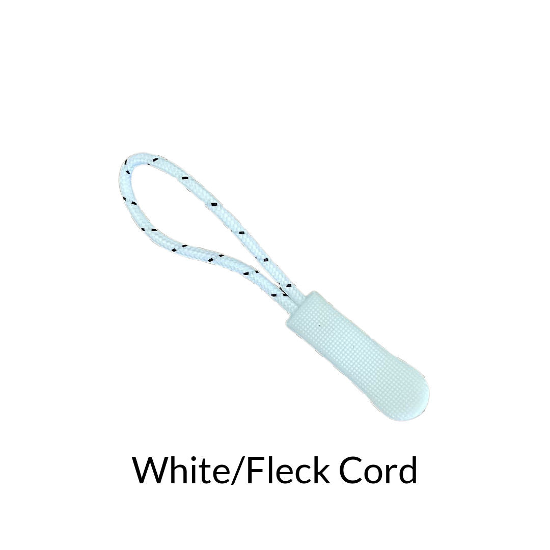 white zipper pull with white rope flecked with black