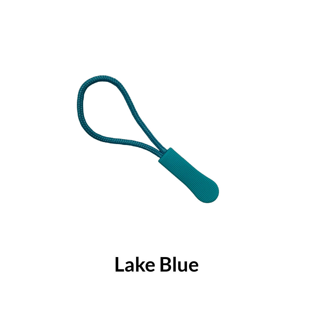 Lake Blue Teal textured zipper pull with attached cord