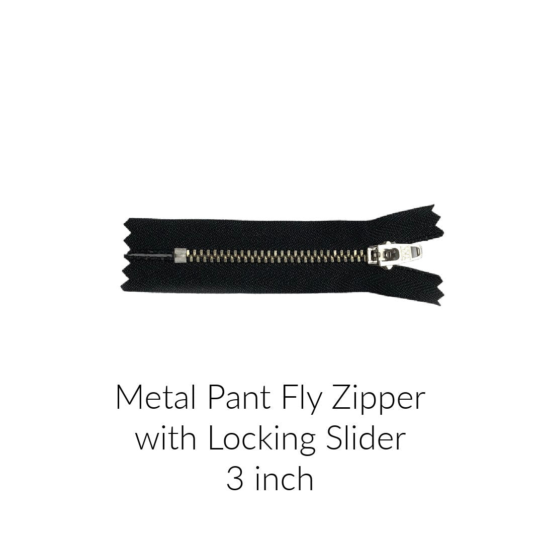 black metal pant fly zipper with locking slider 3 inches long