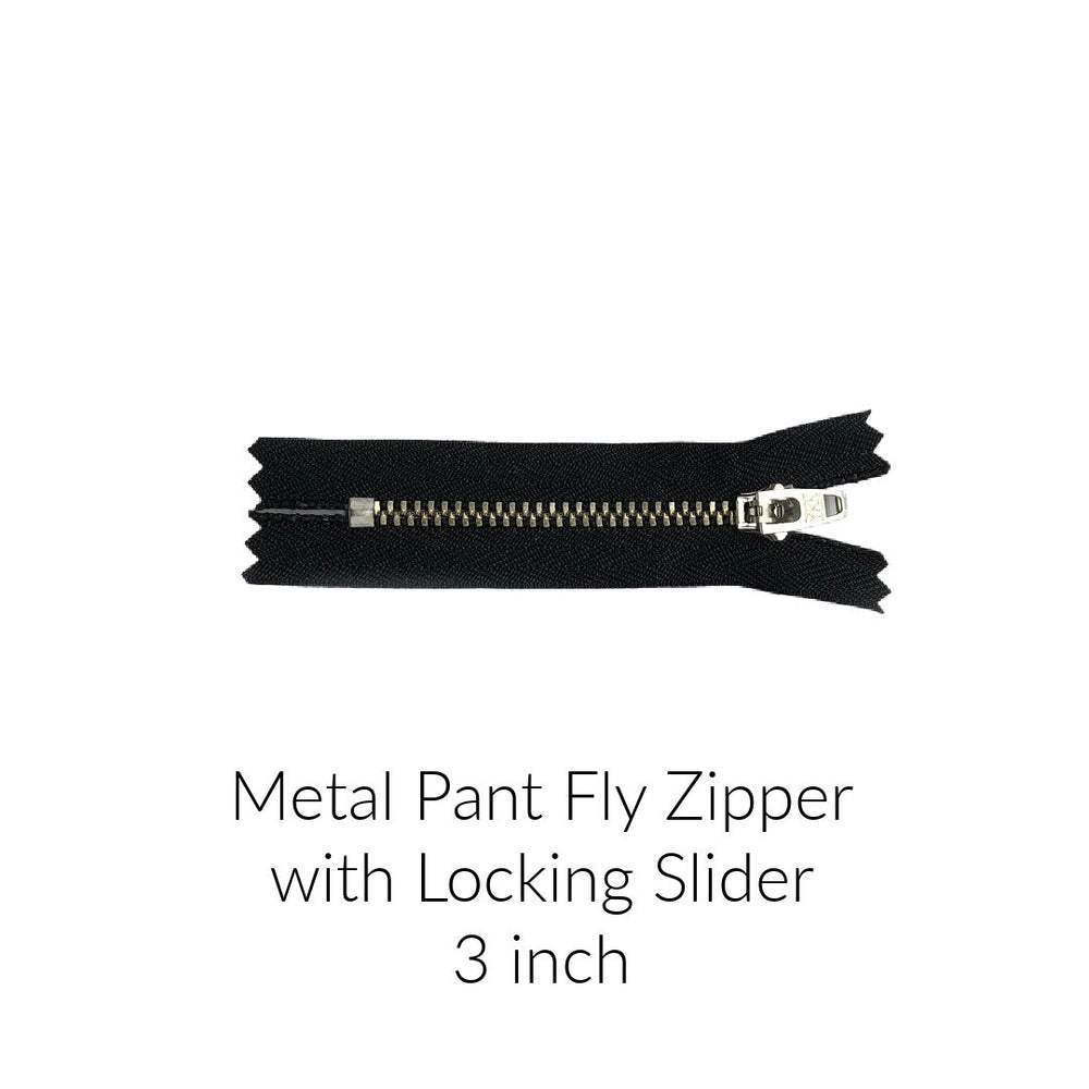 black metal pant fly zipper with locking slider 3 inches long