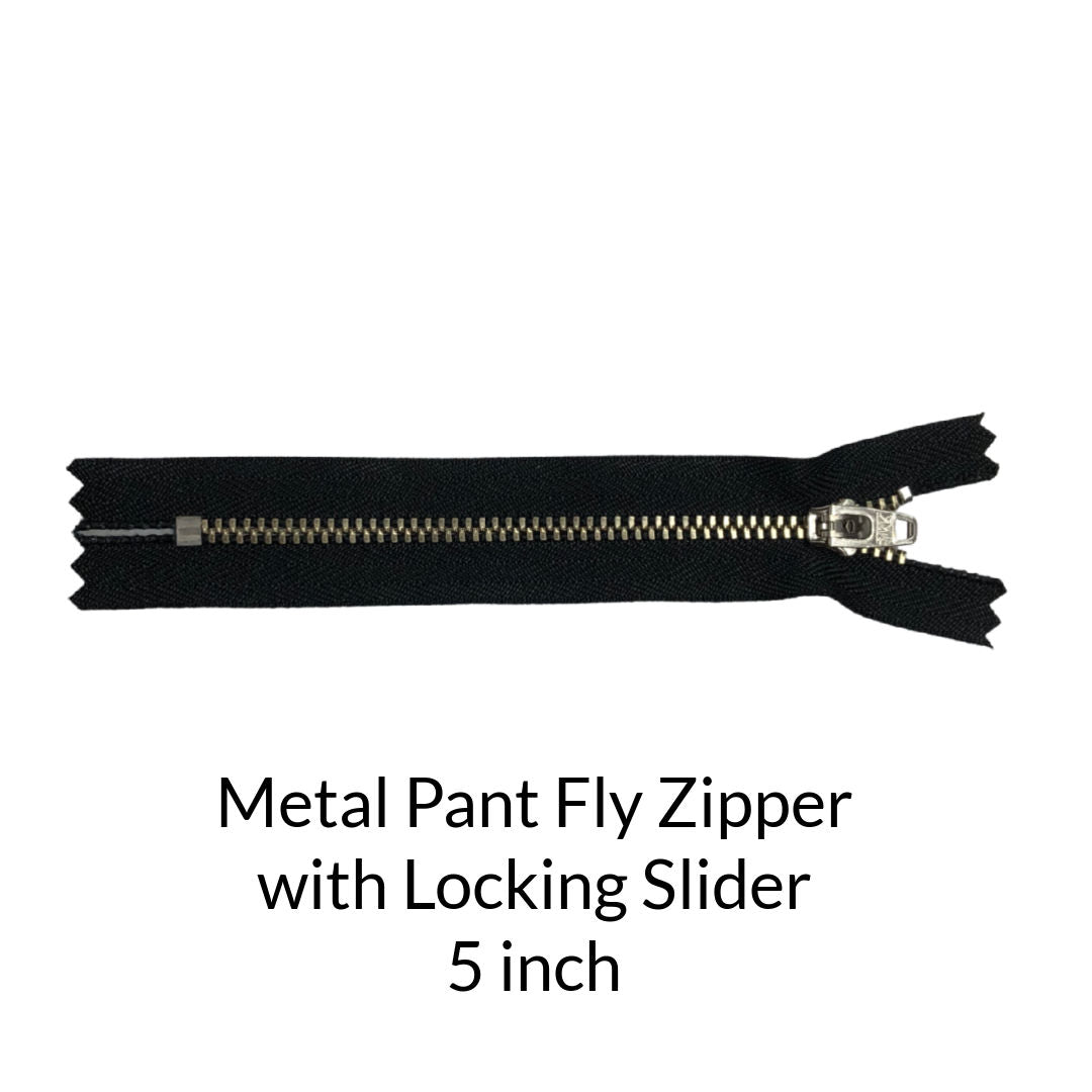 black metal pant fly zipper with locking slider 5 inches long