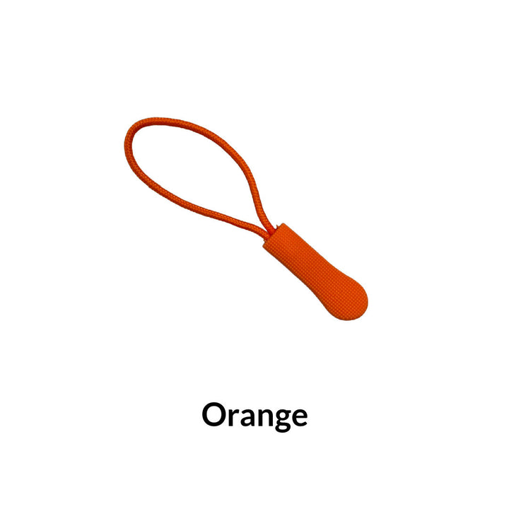 Orange textured zipper pull with attached cord
