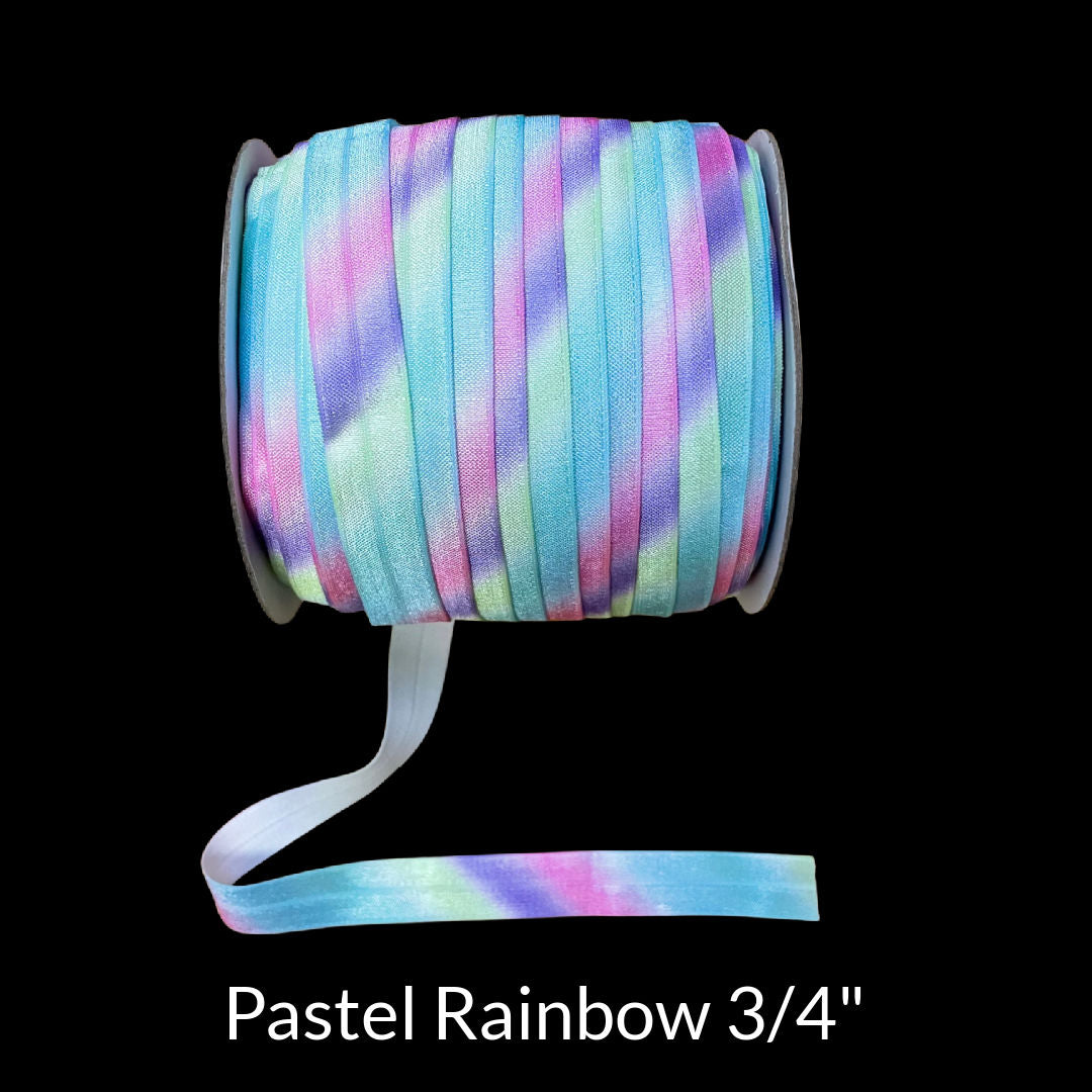 pastel rainbow diagonals stripe 3/4 inch fold over elastic