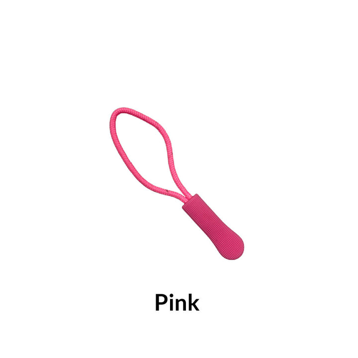 Pink textured zipper pull with attached cord