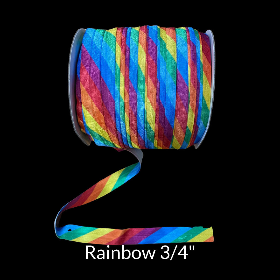 rainbow diagonal stripe 3/4 inch fold over elastic