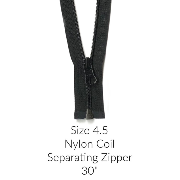 black size 4.5 nylon coil separating open zipper 30 inches