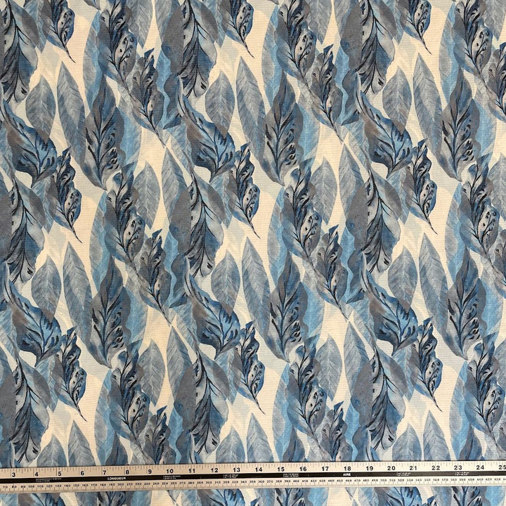 blue and grey watercolor leaves polartec power wool silkweight print fabric