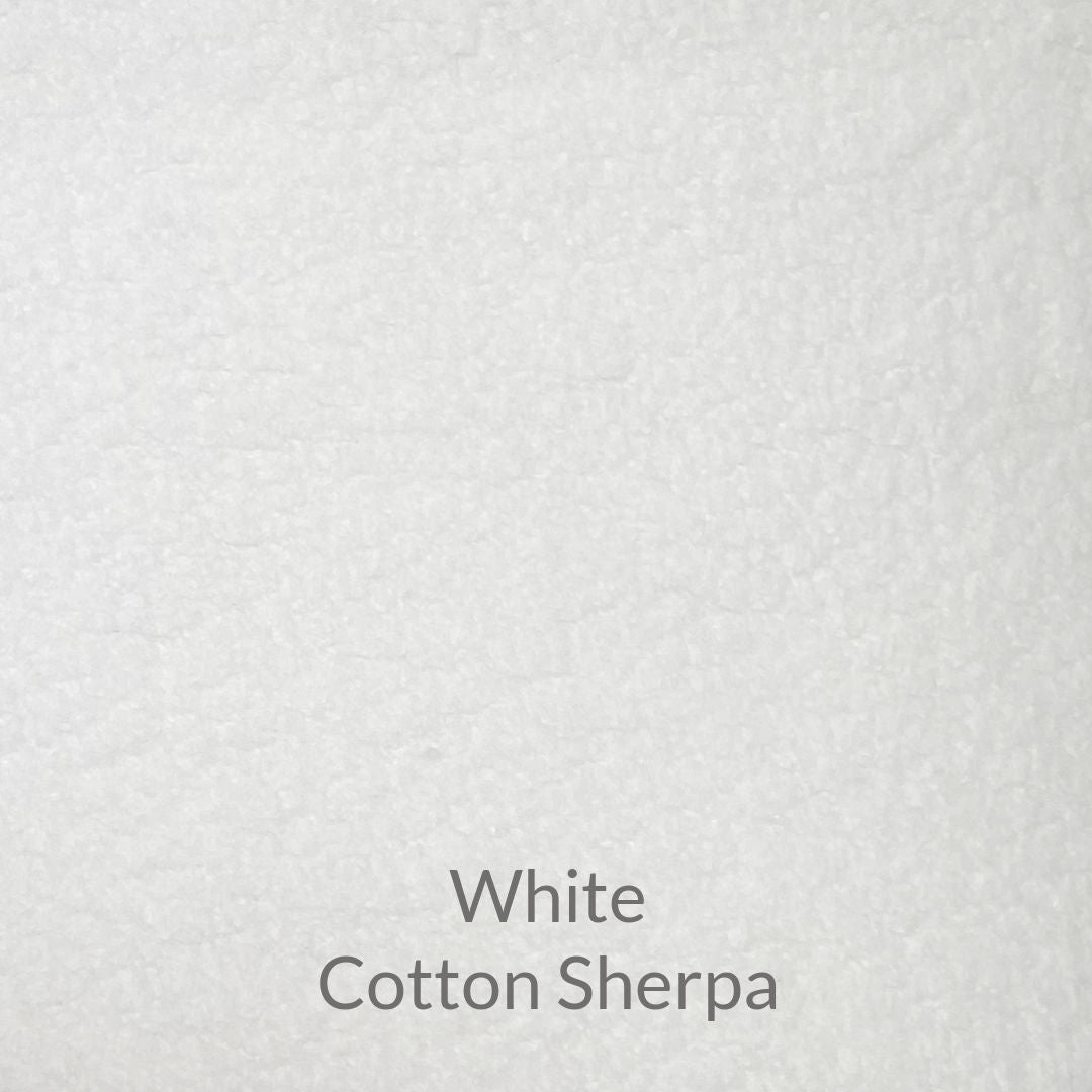 white cotton sherpa fabric with a smooth back side