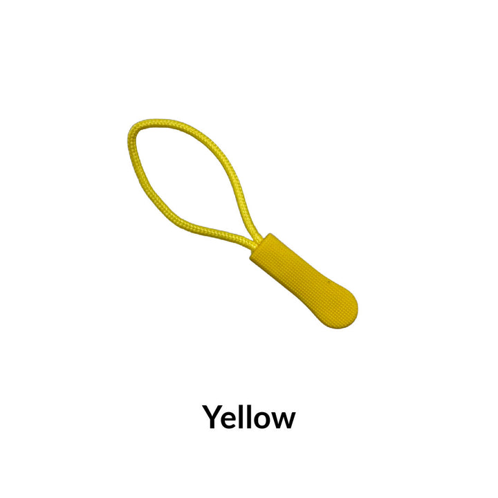 Yellow textured zipper pull with attached cord