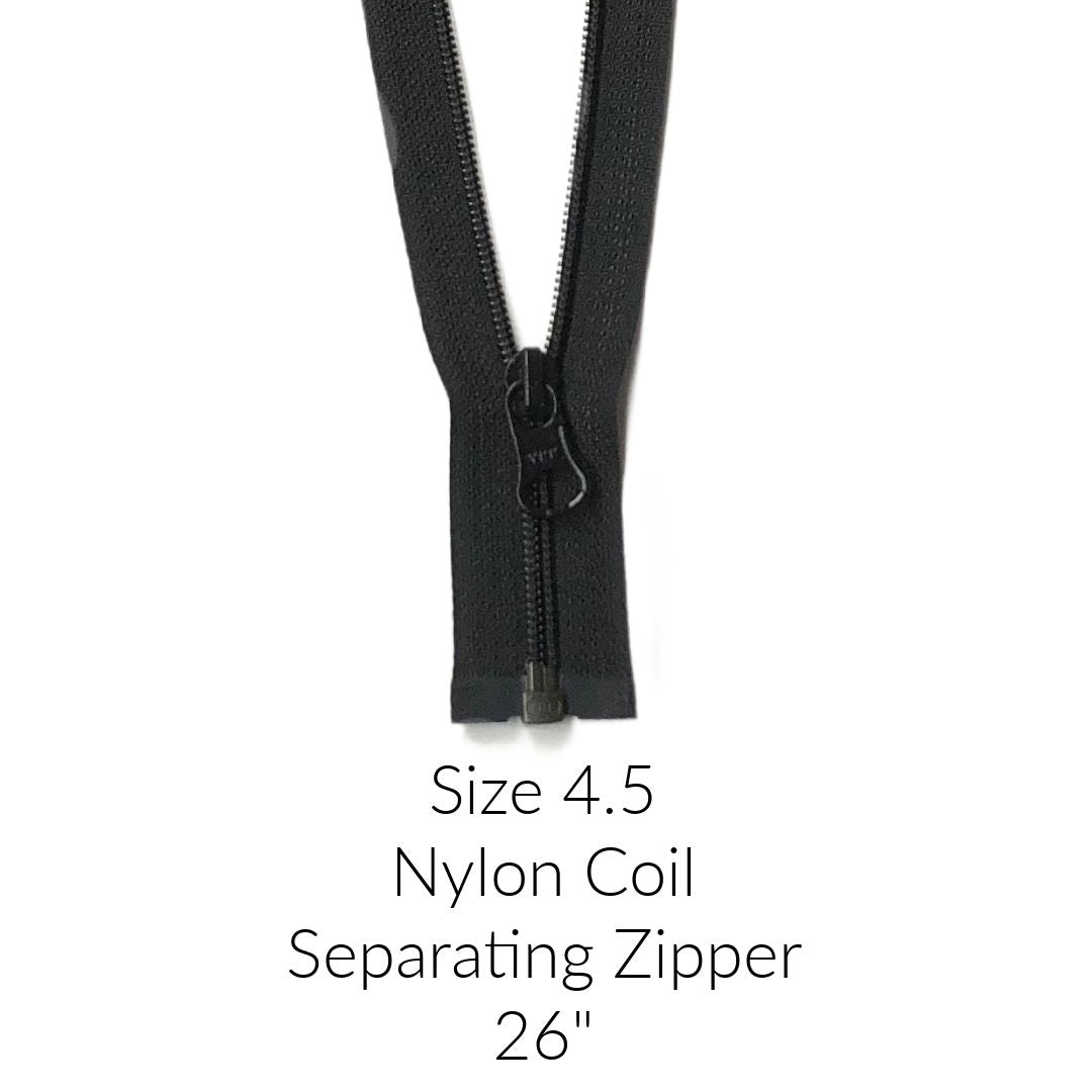 black size 4.5 nylon coil separating open zipper 26 inches